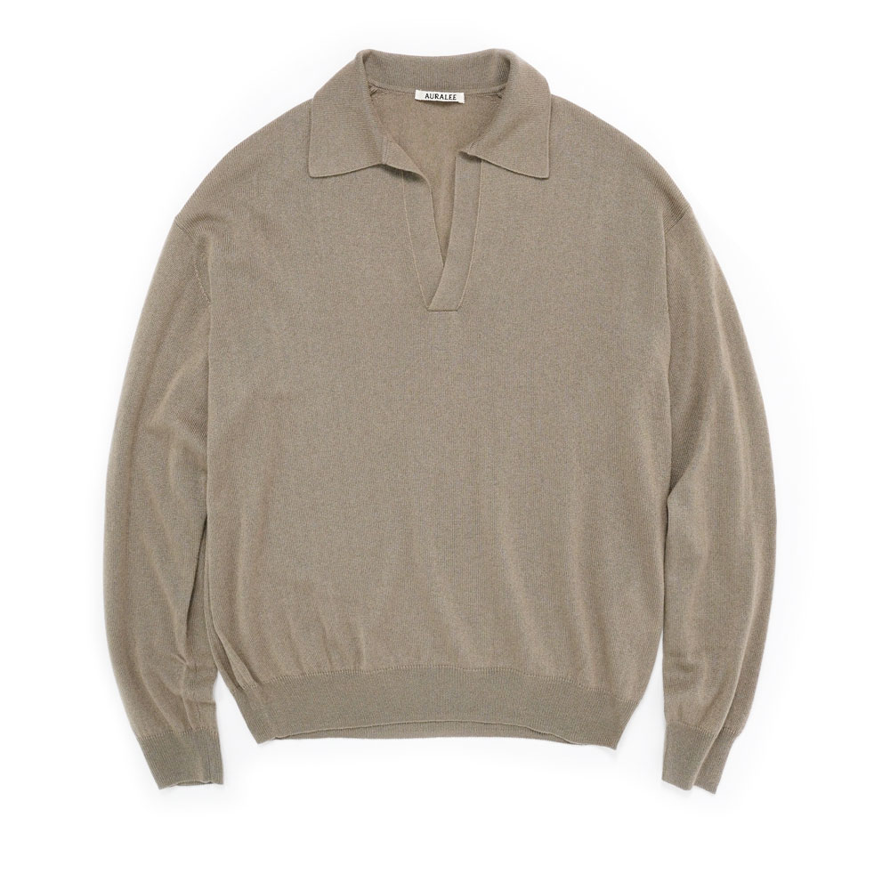 SUPER FINE CASHMERE SILK KNIT SKIPPER POLO KHAKI BROWN A26SP02SC